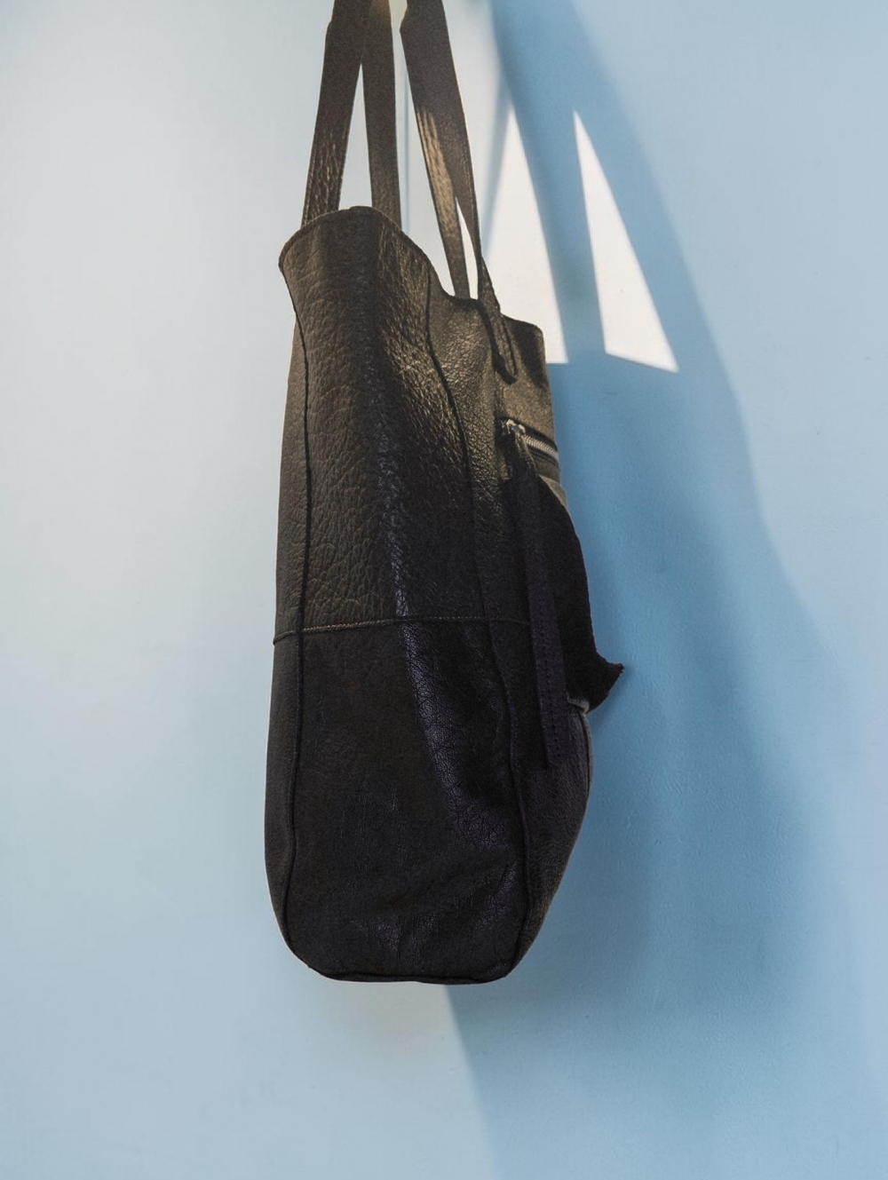 Slouchy, Black Leather with Suede Lining Tote Bag - Picture 5 of 7